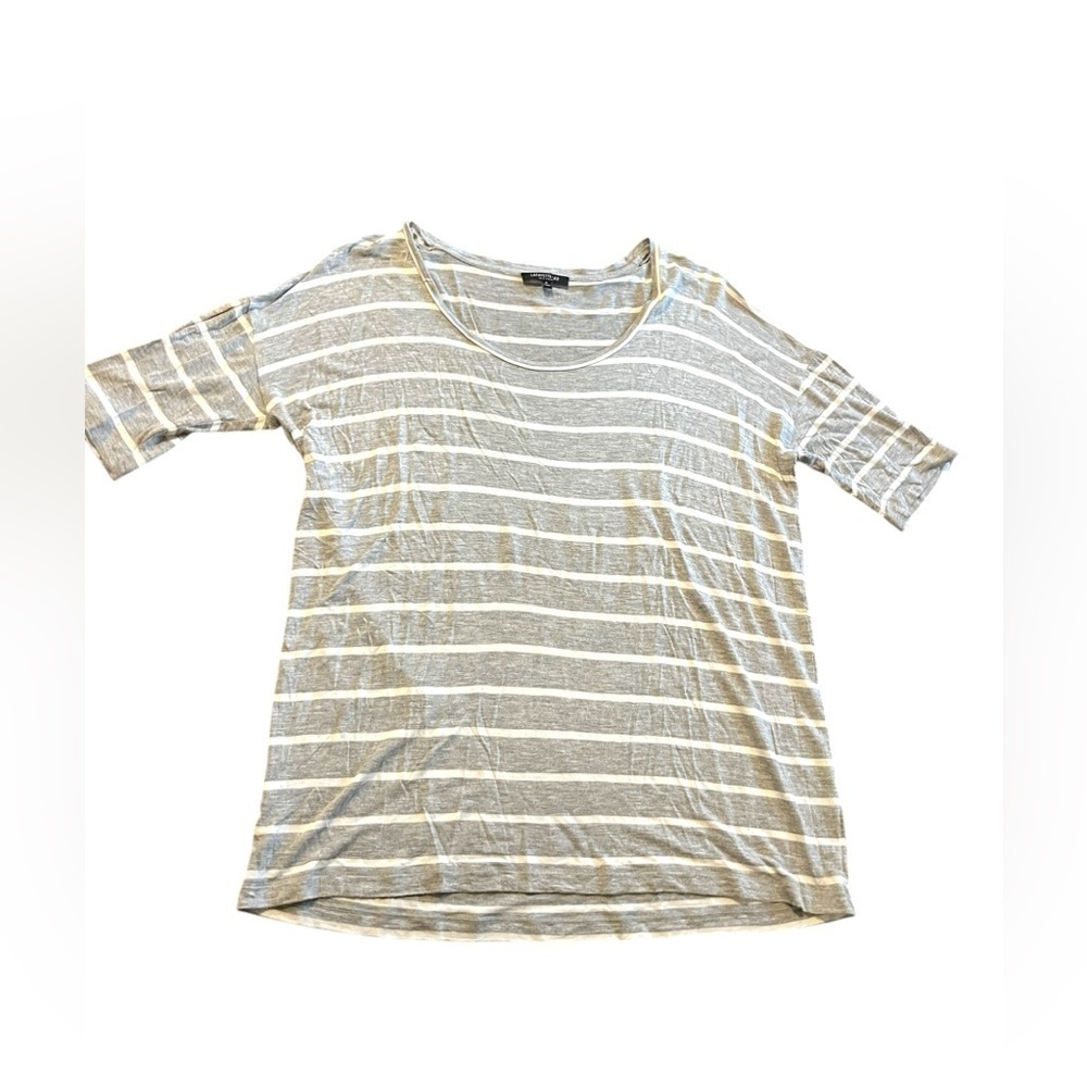 Lafayette 148 New York Kirsten Striped Scoop Neck Top Gray and White Striped